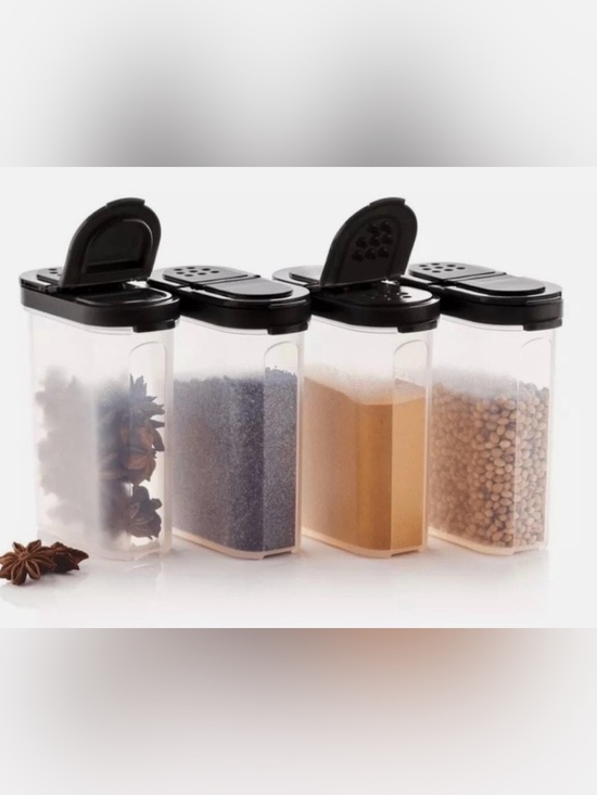Tupperware Other - TUPPERWARE LARGE SPICE
SHAKERS FLIP TOP BLACK SEALS
POUR SPOUT/SPRINKLE 4pc SET